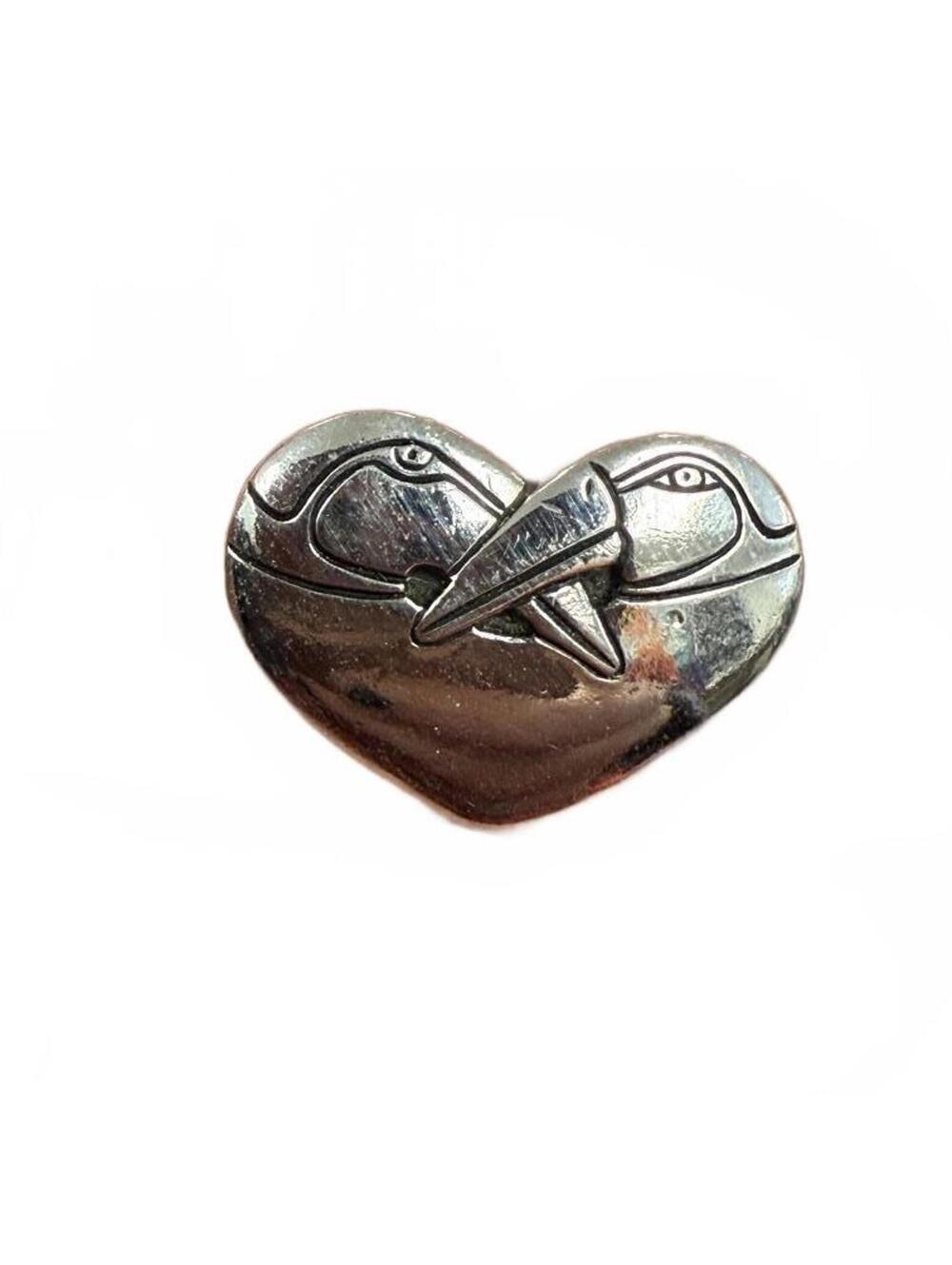 Laurel Burch Vintage Metal Heart-Shaped Button with Bird Design
